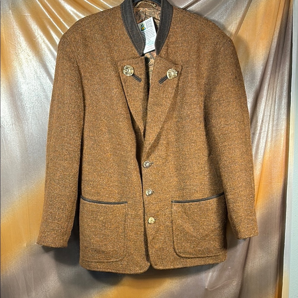 Vintage German hunting Jacket Julius Lang 44” chest Brown‎ Men's Blazer bag b56